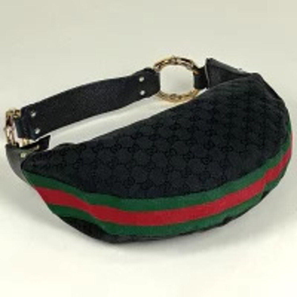 Gucci bag Hobo Sherry red GG web green bamboo motif shoulder canvas black